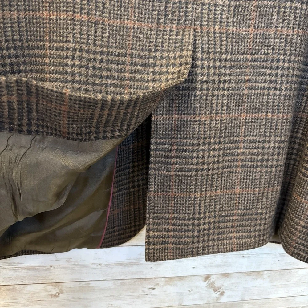 Vtg 80s Casual Options Mens 46R Blazer‎ Brown Wool Glen Plaid Tweed Made in USA